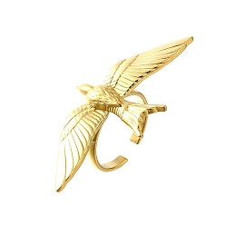 Настоящее золото 18K 304 открытые манжеты из нержавеющей стали, птица, реальный 18 k позолоченный, Птица: 22.5x47.5 mm, внутренний диаметр: американский размер 7(17.3мм)