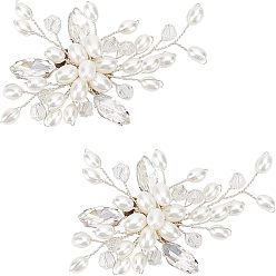 Blanc 1 ensembles de décoration de chaussures en perles, avec apprêts en alliage de platine et cabochons de strass en cristal, fleur, blanc, 58x90x15.5mm