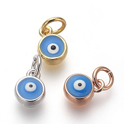 (52) Непрозрачная лаванда Латунь эмаль прелести, без свинца и без кадмия, плоские круглые с сглаза, глубокое синее небо, разноцветные, 8x6x3 мм, отверстие : 3 мм