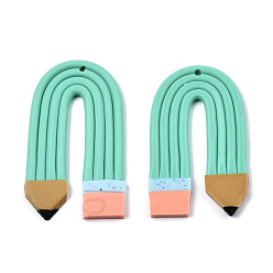 Turquoise Handmade Polymer Clay Pendants, Pencil Shape, Turquoise, 45~47x25~26.5x2.5mm, Hole: 1.6mm