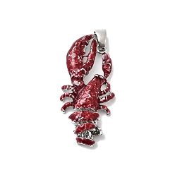 Темно-Красный Латунь эмаль подвески, омары-талисманы, Реальная платина, темно-красный, 38x16.5x5 мм, отверстие : 4x3.5 мм