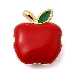Красный Латунь эмаль бисера, без свинца и без кадмия, долговечный, яблоко, реальный 18 k позолоченный, красные, 13.5x12x5.5 мм, отверстие : 1.4 мм