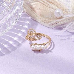 Light Gold Латунные открытые кольца манжеты, с натуральным культивированным пресноводным жемчугом, золотой свет, 19 мм, 18.4~размер США 9(18.9мм)