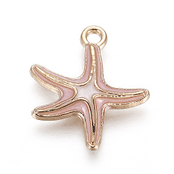 Pink Подвески из эмали и сплава, морская звезда / морские звезды, кс золото, розовые, 19.5x17x3 мм, отверстие : 1.6 мм