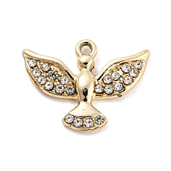 Золотой Подвески со стразами из сплава с УФ-покрытием, прелести голубя, золотые, 17x23x3 мм, отверстие : 1.6 мм
