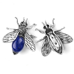 Ляпис-Лазурь Броши пчелы из окрашенного натурального лазурита, броши с насекомыми из сплава и стекла со стразами, античное серебро, 48x40x12 мм