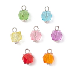 Платина Прозрачные акриловые подвески, со сплавочной железной и фурнитурой, кубические, платина, 15.5x10x10 мм, отверстие : 3 мм