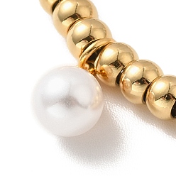 Golden Vacuum Plating 304 Stainless Steel Plastic Pearl Charm Bracelet with 201 Stainless Steel Round Beads for Women, Golden, 8-5/8 inch(22cm)