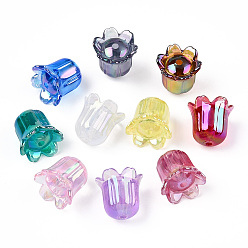 Mixed Color UV Plating Transparent Acrylic Beads, Iridescent, Flower, Mixed Color, 15.5x16.5mm, Hole: 2mm
