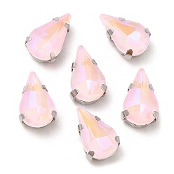 Розовый Мокко флуоресцентная (ми) капля, пришитая стразами, многожильных ссылки, с настройками латуни, аксессуары для одежды, светло-розовый, 10x6.5x4.5 мм, отверстие : 1 мм