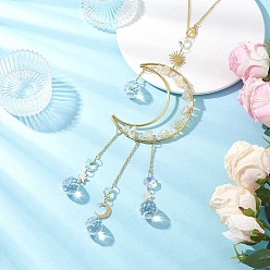 Шампанско-Желтый Подвесные ловцы солнца из натурального кварца и латуни, стеклянная круглая кисточка для декора на открытом воздухе и в саду, шампанское желтый, 400~402 мм