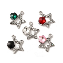 Платина Подвески из сплава , с горным хрусталем и стеклом, без свинца, без кадмии и без никеля, стойки покрытие, звезда, разноцветные, платина, 18.5x17.5x5 мм, отверстие : 1.8 мм