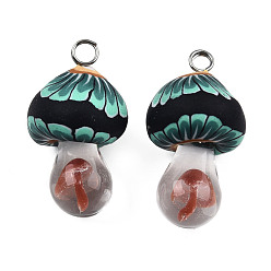 Помидор Полимерной глины ручной работы подвески, с лэмпворком и железной петлей с платиновым напылением, гриб, помидор, 24~29x15~17x15~17 мм, отверстие : 2~3 мм