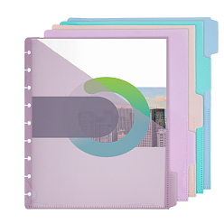 Mixed Color 5Pcs PP Separate Loose Leaf File Folder, Rectangle Binder Pockets, Mixed Color, 243x208x0.5mm, Hole: 3.5x6.5mm
