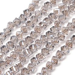 Dark Gray Electroplate Transparent Glass Beads Strands, Cube, Faceted, Pearl Luster Plated, Dark Gray, 3.5x4.5x4mm, Hole: 1.1mm, about 99pcs/strand, 13.46''(34.2cm)