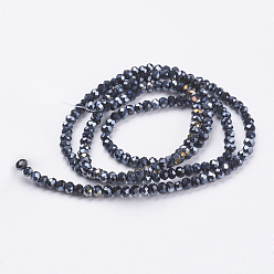 Black Electroplate Glass Beads Strands, AB Color Plated, Faceted Rondelle, Black, 3x2mm, Hole: 0.5mm, about 165~170pcs/strand, 16.7 inch