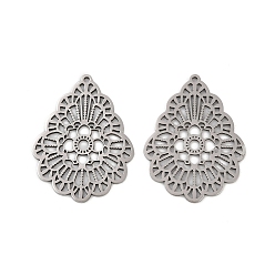 Нержавеющая Сталь Цвет 201 подвески из нержавеющей стали, лазерная резка, слезинка с цветочными подвесками, цвет нержавеющей стали, 29.5x22.5x1 мм, отверстие : 1.2 мм