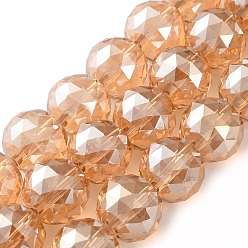 Оранжевый Прозрачные стеклянные бусины гальваническим пряди, круглые, граненые, оранжевые, 14x13 мм, отверстие : 1.8 мм, около 28 шт / нитка, 14.57 дюйм (37 см)