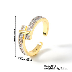 Другие Элегантные геометрические латунные кольца-манжеты с микропаве из кубических цирконий для женщин, золотой и серебряный, 22x8 мм