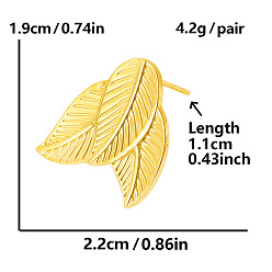 Золотой Модные серьги-гвоздики в виде листьев, 304 с дизайном из нержавеющей стали и преувеличенным стилем, золотые, 19x22 мм