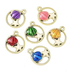 Золотой Подвески из морского сплава с эмалью, кольцо с подвесками в форме морской звезды и ракушки, разноцветные, золотые, 20.5x17x3.5 мм, отверстие : 1.6 мм