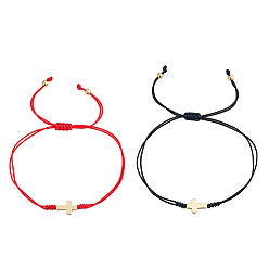 (52) Непрозрачная лаванда 2 Набор регулируемых парных браслетов с крестиками и бусинами, Браслеты из нейлонового шнура для пары, разноцветные, 11.02 дюйм (28 см)