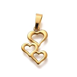 Настоящее золото 18K 304 подвески из нержавеющей стали, шарма сердца, реальный 18 k позолоченный, 18.5x12x2 мм, отверстие : 3x6.5 мм