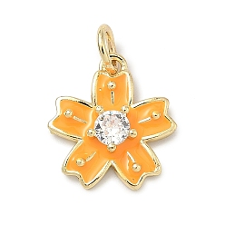 Темно-Оранжевый Подвески из латуни с прозрачным фианитом, без свинца и без кадмия, долговечный, , темно-оранжевый, 14x13x3.5 мм, отверстие : 3 мм