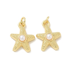 Настоящее золото 18K Подвески из латуни с имитацией жемчуга АБС, без кадмия и без свинца, звезды прелести, с прыжковых колец, реальный 18 k позолоченный, 18x14x5.4 мм, отверстие : 3 мм