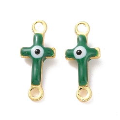 Зеленый Подвески из латунной эмали, без кадмия и без свинца, реальный 18 k позолоченный, религиозный крест с рисунком от сглаза, зелёные, 5.5x13x3 мм, отверстие : 1.2 мм