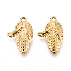 Настоящее золото 18K 304 подвески из нержавеющей стали, ионное покрытие (ip), Кукурузный шарм, реальный 18 k позолоченный, 23x13.5x4 мм, отверстие : 1.8 мм