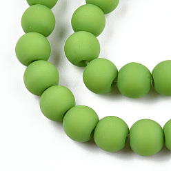 Lime Green Opaque Glass Beads Strands, Frosted, Round, Lime Green, 6~6.5mm, Hole: 1.4mm, about 67~70pcs/strand, 14.76 inch~15.16 inch(37.5~38.5cm)