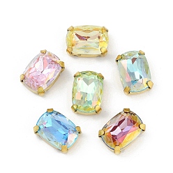 Платина Латунные стеклянные стразы пришивные стразы, прямоугольные, граненые, разноцветные, платина, 14x10x7 мм, отверстие : 0.8 мм