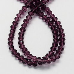 Purple Handmade Glass Beads, Faceted Rondelle, Purple, 10x7mm, Hole: 1mm, about 70~72pcs/strand