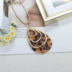 Золотой Ожерелья с подвеской в форме капли из сплава и ацетата целлюлозы с леопардовым принтом для женщин, темно-золотистые, золотые, 29.92 дюйм (76 см)