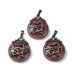 Родонит Природные подвески родонит, плоские круглые латунные подвески, без свинца и без кадмия, 34.5x27x8 мм, отверстие : 6.5x5 мм