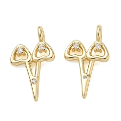 Chapado en Oro Real 18K Latón micro pavimenta claro colgantes de circonio cúbico, Amuletos de tijeras, sin plomo y cadmio, chapado en rack, larga duración plateado, real 18 k chapado en oro, 20x12x4.5 mm, agujero: 2.5 mm