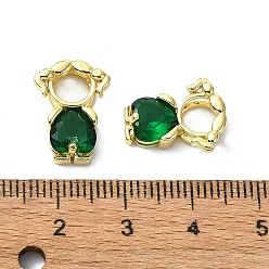 Dark Green Rack Plating Brass Micro Pave Clear Cubic Zirconia Pendants, Real 18K Gold Plated, Long-Lasting Plated, Lead Free & Cadmium Free, with Glass, Human, Dark Green, 15x11.5x5mm, Hole: 5.5mm
