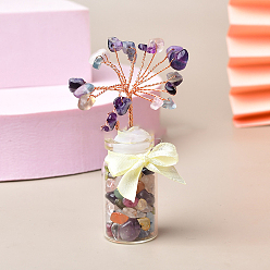 Флюорит Натуральные флюоритовые чипсы Дерево жизни украшения, стеклянная бутылка желаний с медной проволокой, энергетический камень фэн-шуй, подарок для женщин и мужчин, медитация, 70~80 мм
