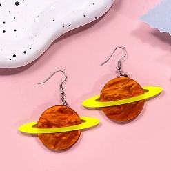 Chocolate Iron Acrylic Dangle Earrings for Women, Planet, Chocolate, 53x55mm