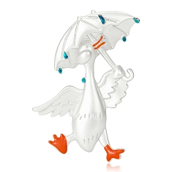 Матовый Серебристый Цвет Эмалированные значки с уткой, держащей зонтик, булавки из сплава для лацканов одежды рюкзака, матовый серебристый цвет, 45.5x35 мм