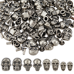 Античное Серебро 48шт. сплав шпильки заклепки, привинтить, для поделки из кожи, череп, античное серебро, 10.5~15.5x6.5~11.5x5.5~7 мм, отверстие : 2.4 мм