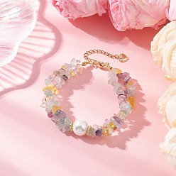 Флюорит Браслеты из натурального флюоритового бисера для женщин, с жемчугом из раковины , 7-3/4 дюйм (19.7 см)