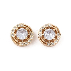 Настоящее золото 14K Стойки обшивки латунь микро проложить кубического циркония бусы, долговечный, без свинца и без кадмия, плоско-круглые, реальный 14 k позолоченный, 12x7 мм, отверстие : 1.8 мм