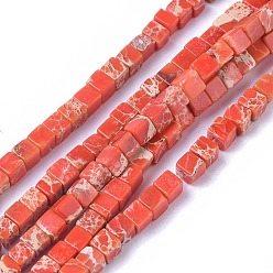 Tomato Natural Imperial Jasper Beads Strands, Dyed, Cube, Tomato, 3~3.3x3~3.3x3~3.3mm, Hole: 0.6mm, about 125pcs/strand, 15.07 inch~15.35 inch(38.3~39cm)