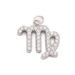 Дева 316 микро нержавеющей стали прокладывать Цирконом подвески, с прыжковых колец, цвет нержавеющей стали, 12 очарование созвездия, Дева, 13.5x14x2 мм, отверстие : 2.5 мм