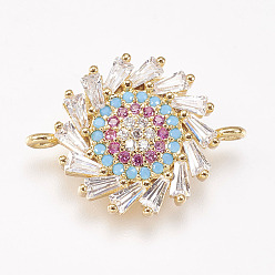 Золотой Латунные микро проложить кубических ссылки циркония, цветок, золотые, 14x19x3 мм, отверстие : 1 мм