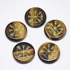 Тигровый глаз Природных тигровый глаз кабошонов, плоский круглый с нордическим языческим узором, 25x5.5 мм