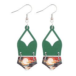 Зеленый Серьги-подвески из сплава с имитацией кожи, бикини, зелёные, 72x22 мм