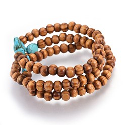 Mixed Stone Wood Beads Stretch Kids Bracelets, with Synthetic Turquoise(Dyed) Beads, 1-3/4 inch(4.5cm)